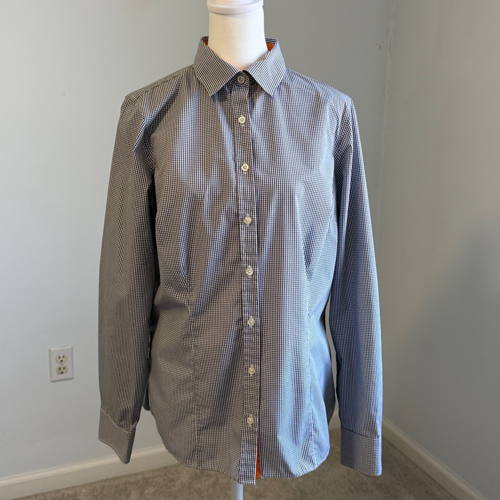 Land’s End Women’s Black and White Checkered Shirt SZ12